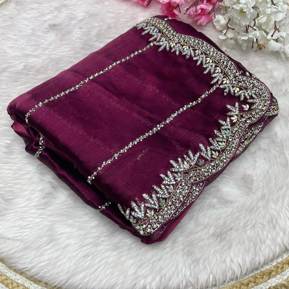 Beautiful Mirror Work Saree with Free Blouse | Premium Elegant Collection..