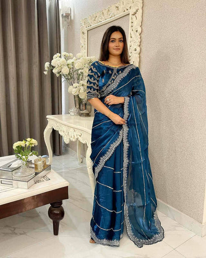 Beautiful Stone Work Saree with Free Blouse | Premium Elegant Collection