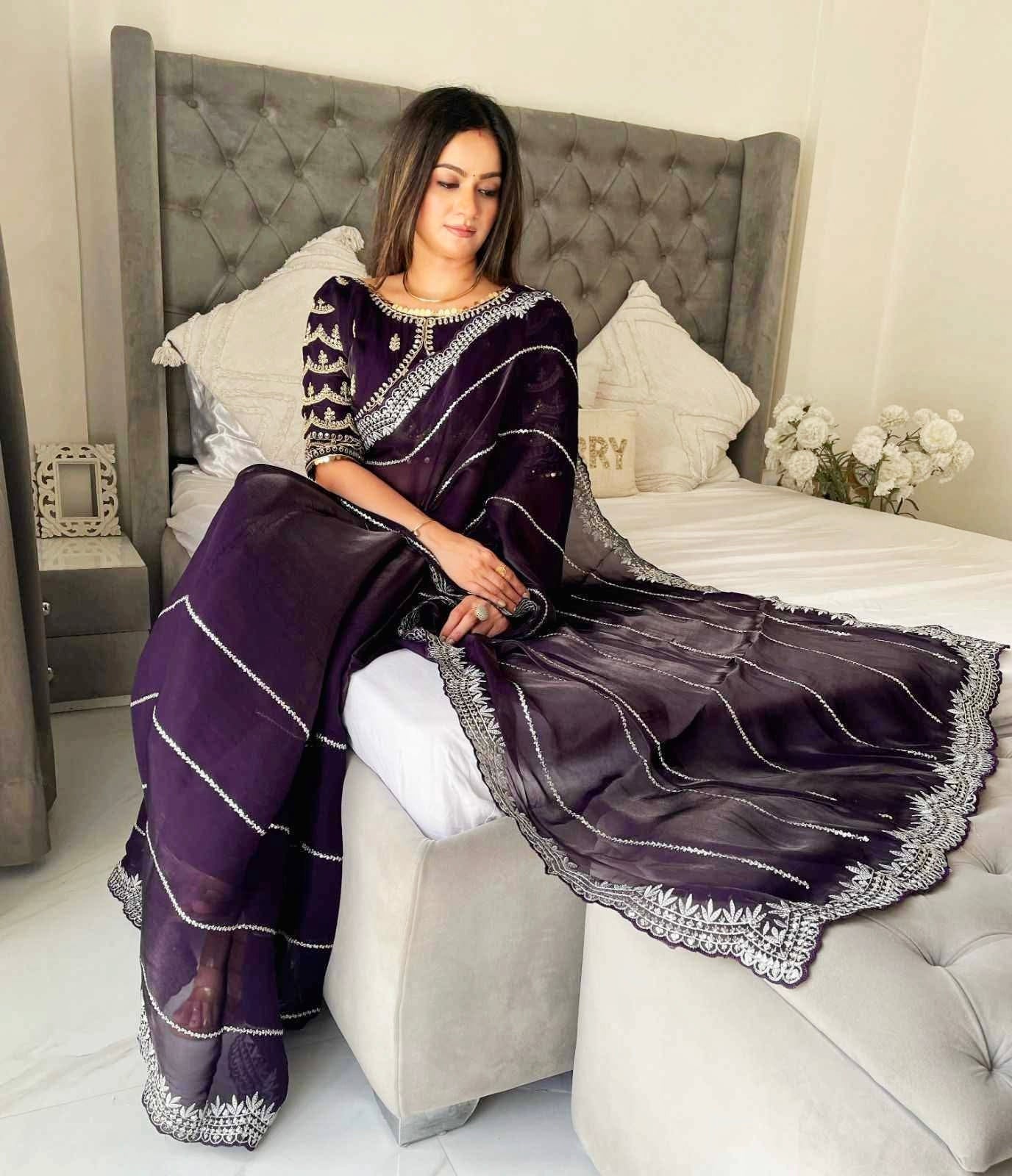 Beautiful Stone Work Saree with Free Blouse | Premium Elegant Collection