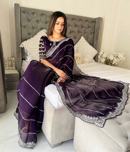 Beautiful Stone Work Saree with Free Blouse | Premium Elegant Collection