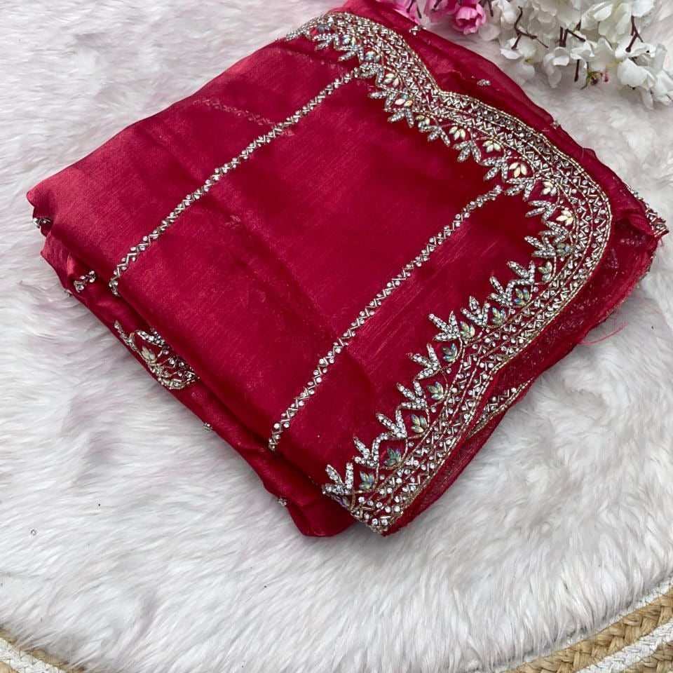 Beautiful Stone Work Saree with Free Blouse | Premium Elegant Collection