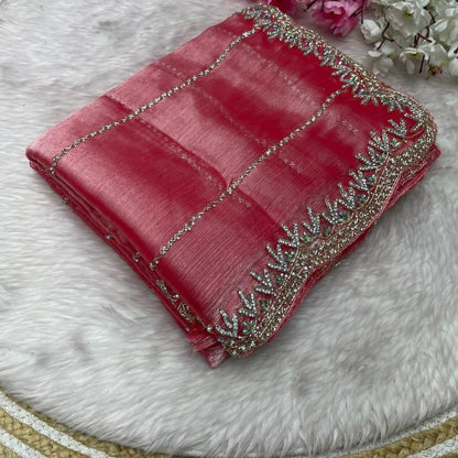 Beautiful Stone Work Saree with Free Blouse | Premium Elegant Collection