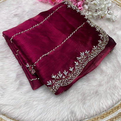 Beautiful Stone Work Saree with Free Blouse | Premium Elegant Collection