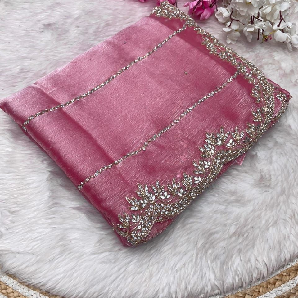 Beautiful Stone Work Saree with Free Blouse | Premium Elegant Collection