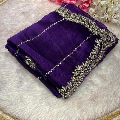 Beautiful Stone Work Saree with Free Blouse | Premium Elegant Collection