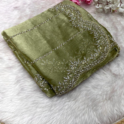 Beautiful Stone Work Saree with Free Blouse | Premium Elegant Collection