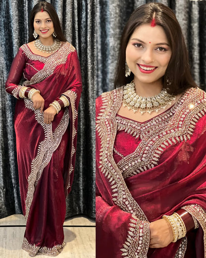 Designer Festive Wear Saree with Intricate Border Work With Free Blouse