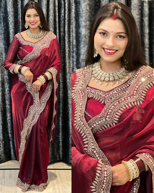 Designer Festive Wear Saree with Intricate Border Work With Free Blouse