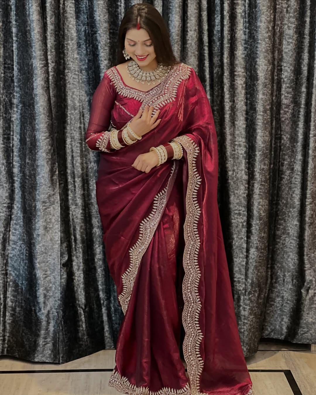 Designer Festive Wear Saree with Intricate Border Work With Free Blouse