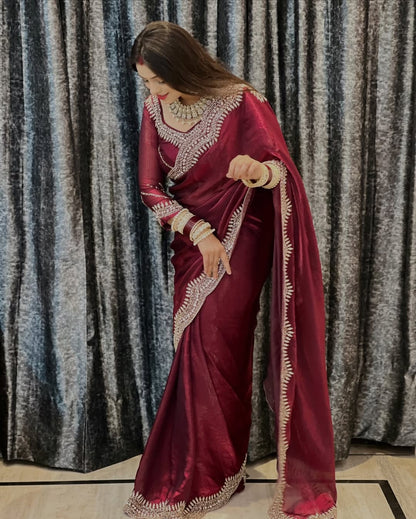 Designer Festive Wear Saree with Intricate Border Work With Free Blouse