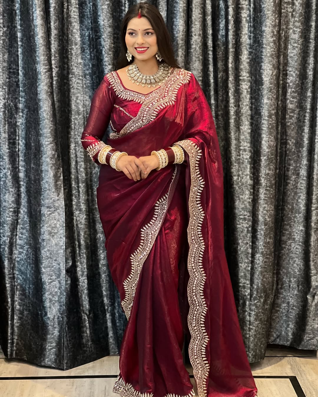 Designer Festive Wear Saree with Intricate Border Work With Free Blouse