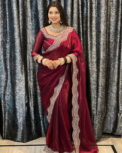 Designer Festive Wear Saree with Intricate Border Work With Free Blouse