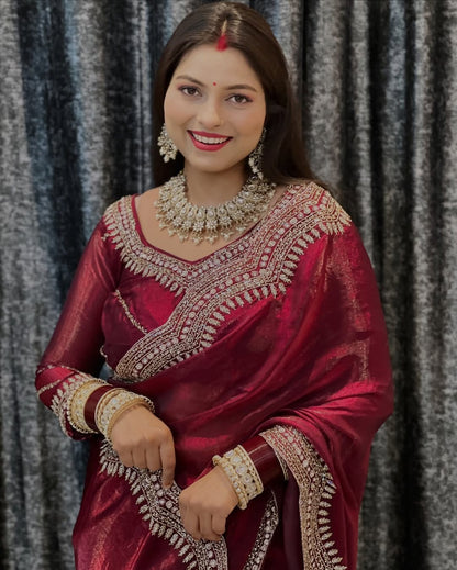 Designer Festive Wear Saree with Intricate Border Work With Free Blouse