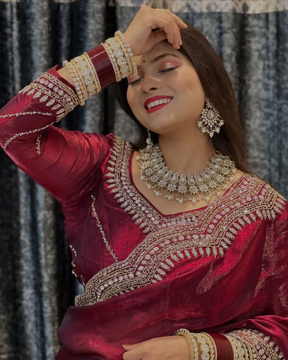 Designer Festive Wear Saree with Intricate Border Work With Free Blouse