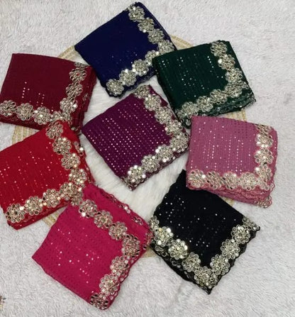 Magenta Georgette Saree with Sequins and Mirror Work Blouse Celebration Wear Special