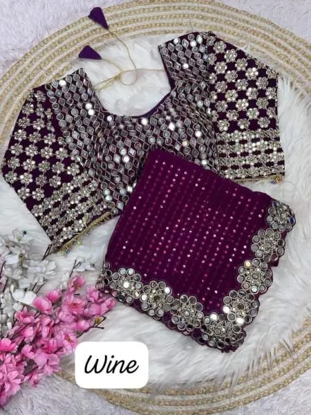 Magenta Georgette Saree with Sequins and Mirror Work Blouse Celebration Wear Special