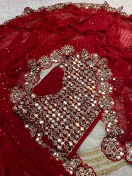 Magenta Georgette Saree with Sequins and Mirror Work Blouse Celebration Wear Special