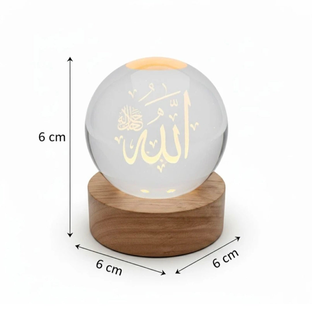 Allah muhammad Quram 3d crystal ball islamic allah - LED Glass Lamp Night Lamp Table Lamp (8 cm, White)