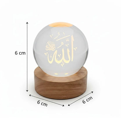 Allah muhammad Quram 3d crystal ball islamic allah - LED Glass Lamp Night Lamp Table Lamp (8 cm, White)